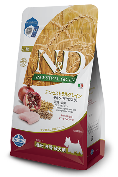 N&D アンセストラルグレイン チキン（ザクロ入り）避妊・去勢成犬用